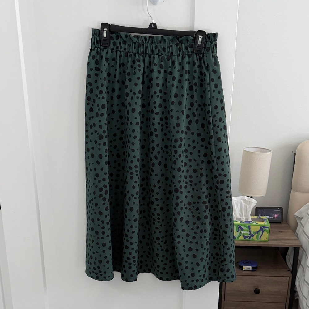 SHEIN Dark Green Polka Dot Midi Skirt